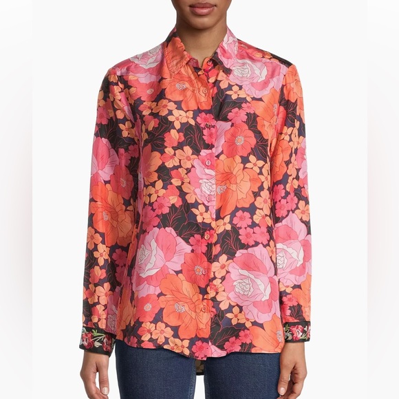 Johnny Was Becca Button Down Shirt Medium Silk - Picture 13 of 16